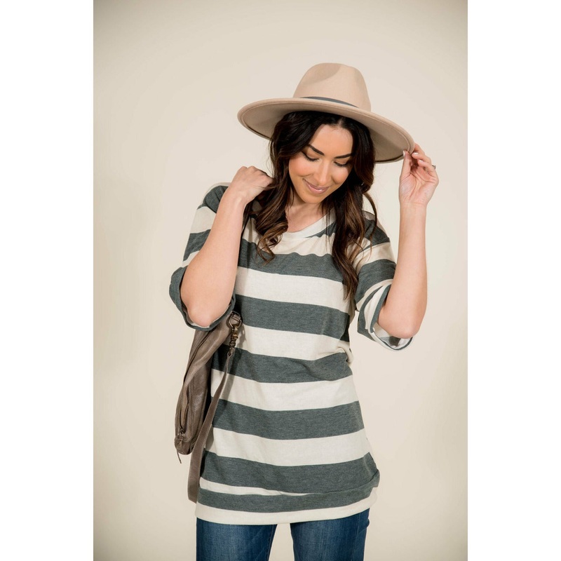 Rugby Striped Sweatshirt Tee S Olive