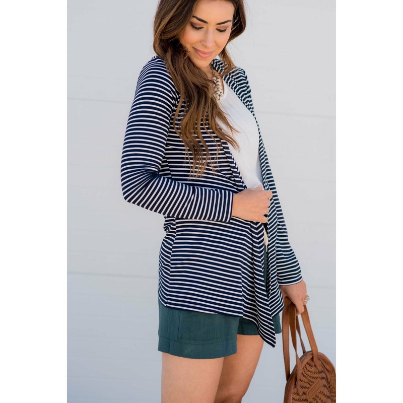 Striped Basic Cardigan Black S