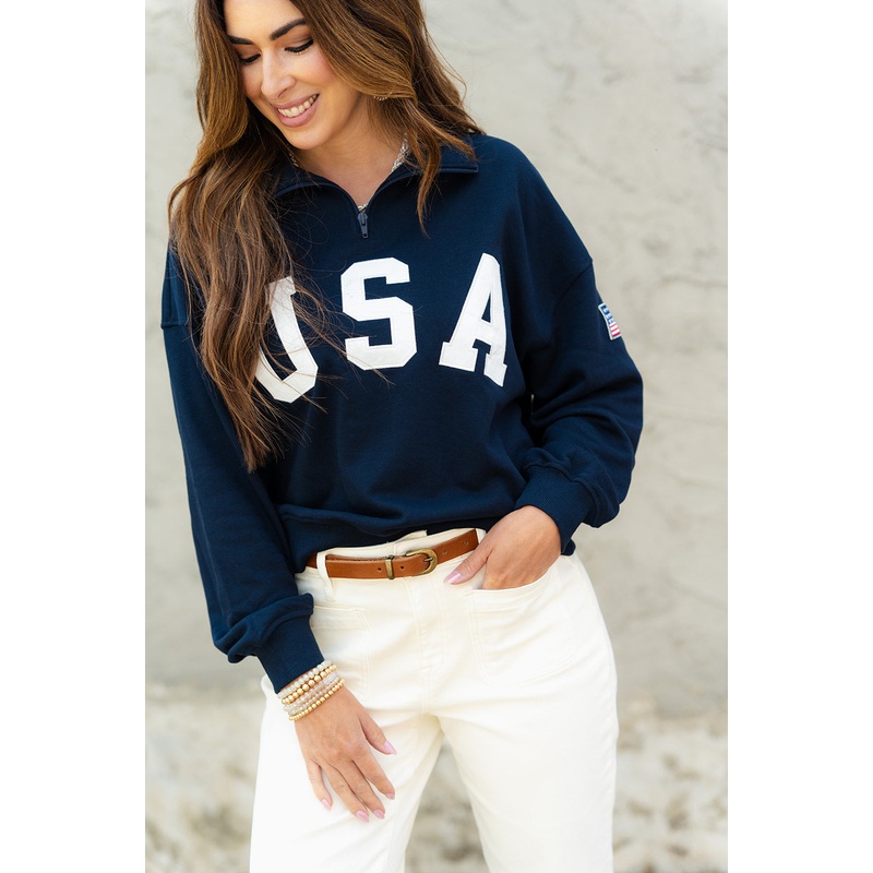 USA Quarter Zip Pullover Navy XS