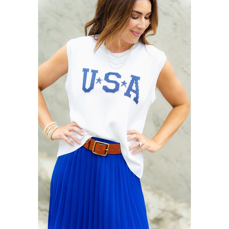 USA Ribbed Trim Knit Tank White S