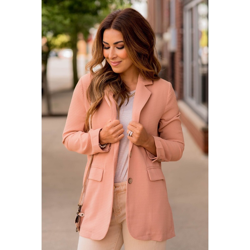 Waffled Side Slit Blazer Black S