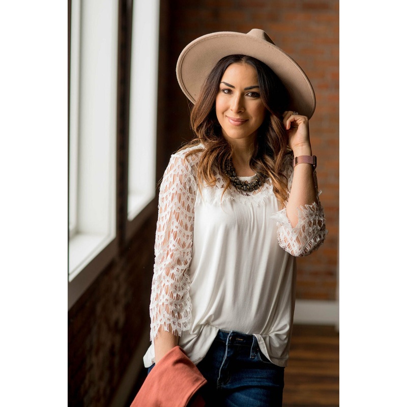 White Lace Sleeve Tee S