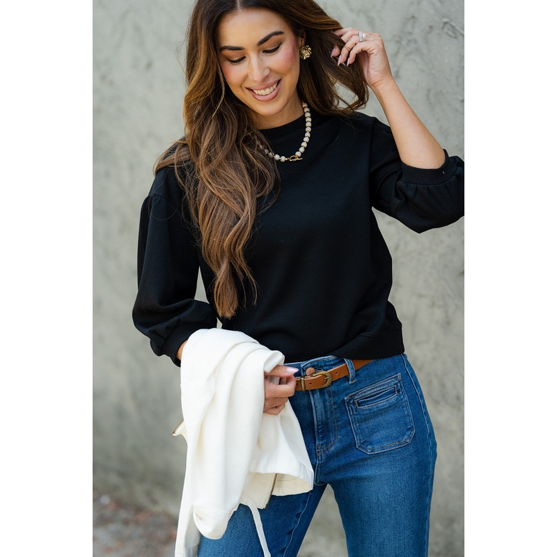 3/4 Sleeve Sweatshirt Black S