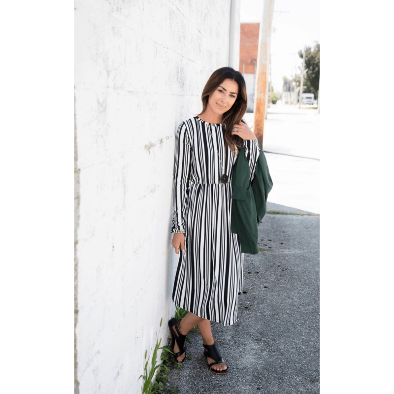Black Mini Striped Midi Dress S