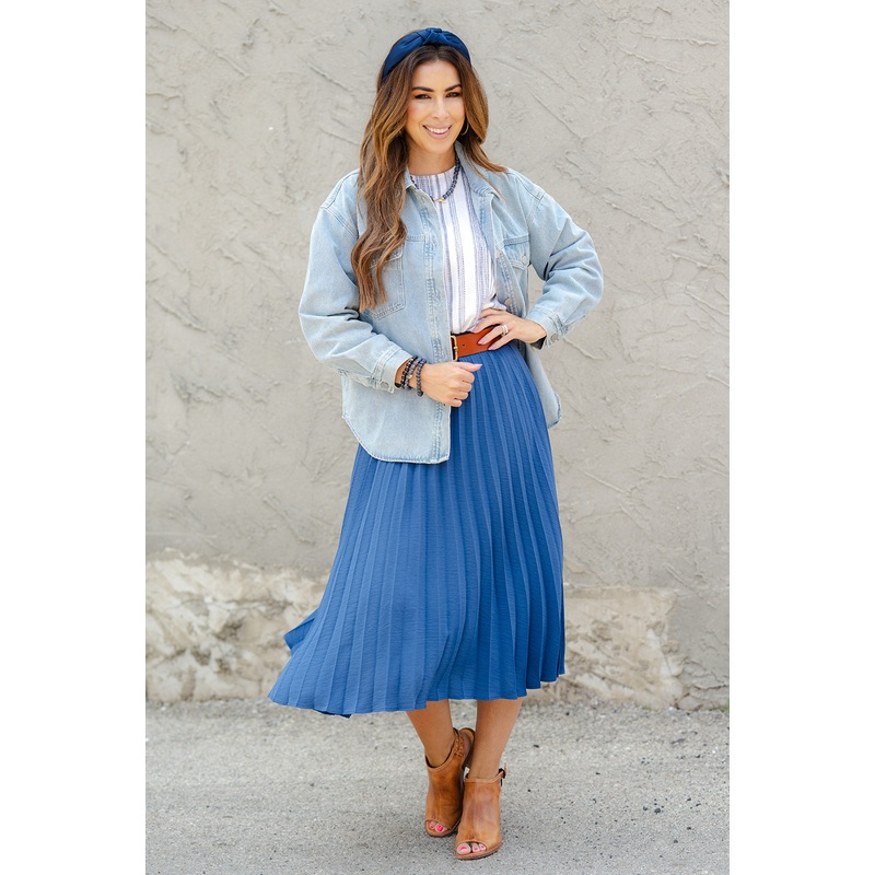 Chic Accordion Midi Skirt Blue S