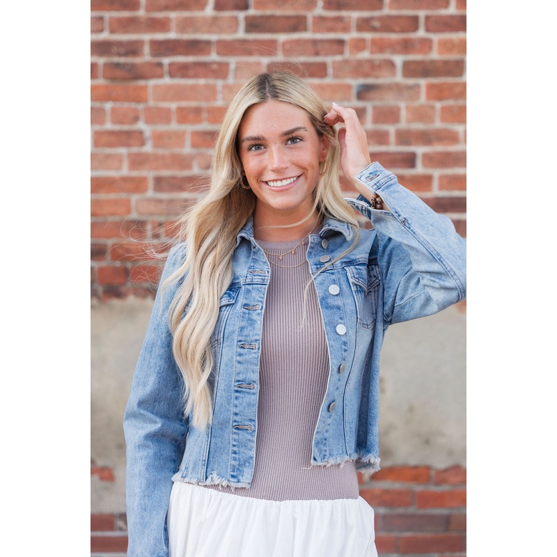 Frayed Bottom Denim Jacket Medium Wash S
