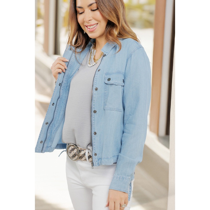 Side Tie Chambray Jacket Light Wash S