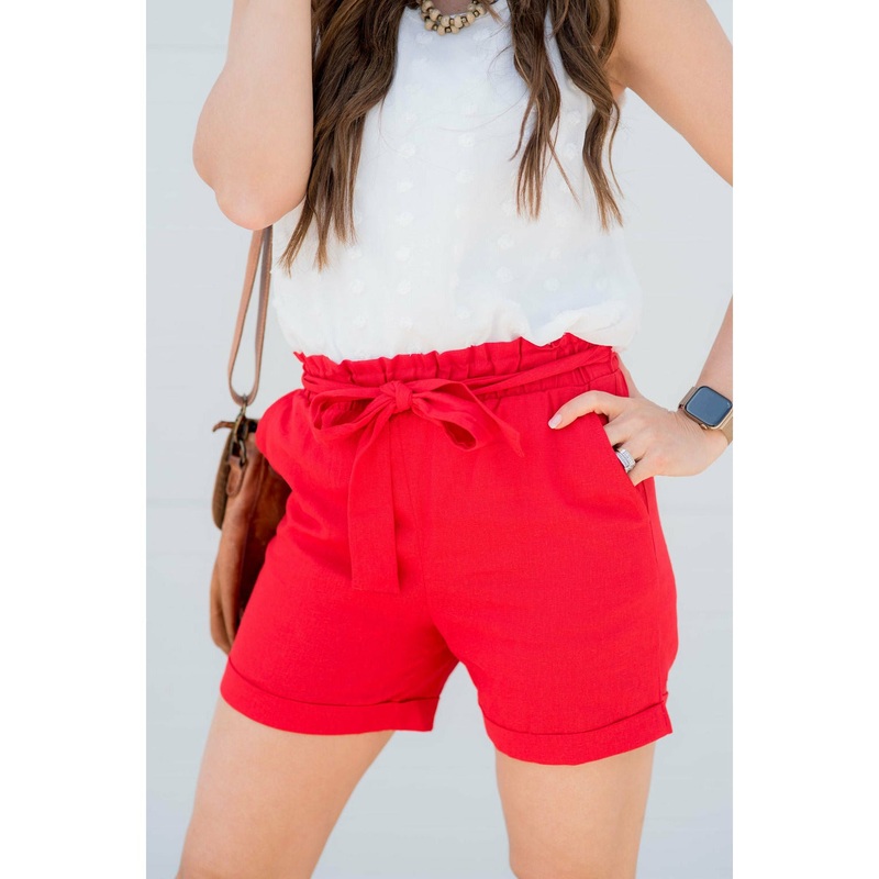 Solid Tie Shorts Pink S