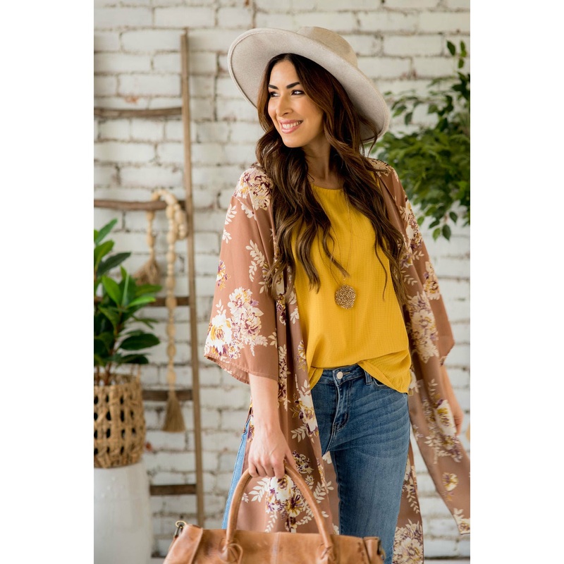 Taupe Floral Kimono S