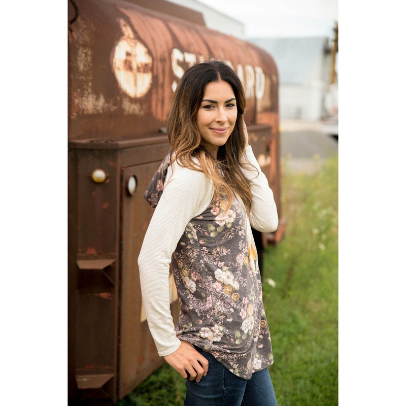 Vintage Grey Floral Hoodie S