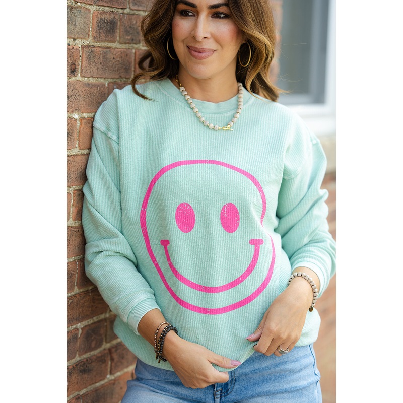 Vintage Happy Ribbed Graphic Crewneck Mint S