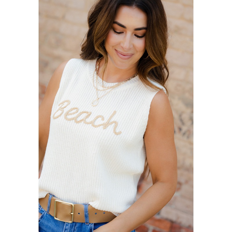 Beach Stitched Knit Tank Ivory S
