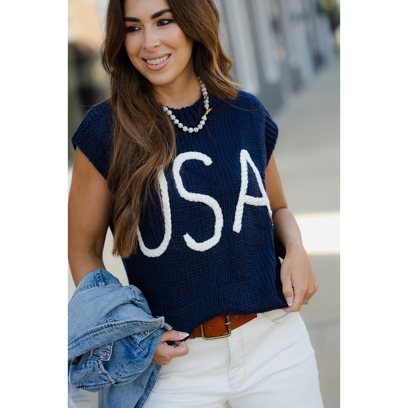 USA Short Sleeve Sweater Navy S