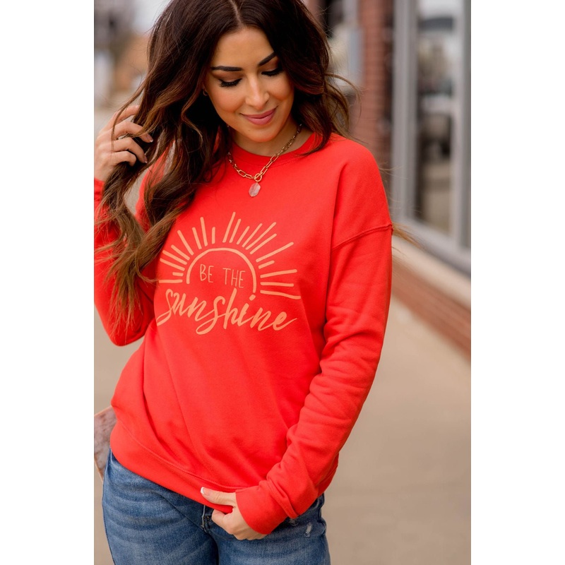 Be The Sunshine Graphic Crewneck Red Coral S