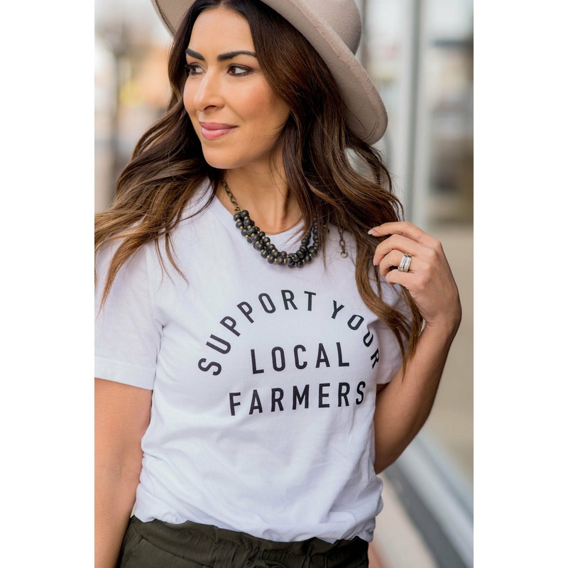 Block Letter Support Your Local Farmers Graphic Tee S