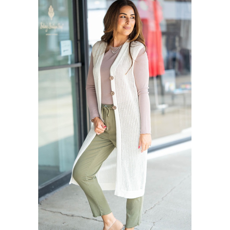 Open Weave Tunic Vest Cream S