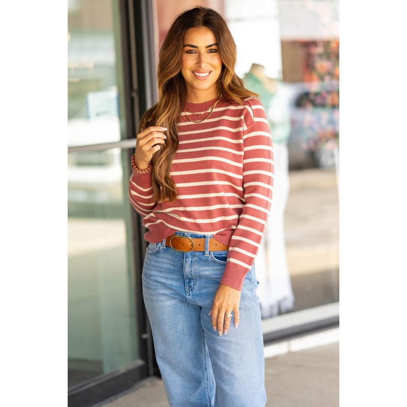 Sassy Striped Sweater Tee Dusty Teal S