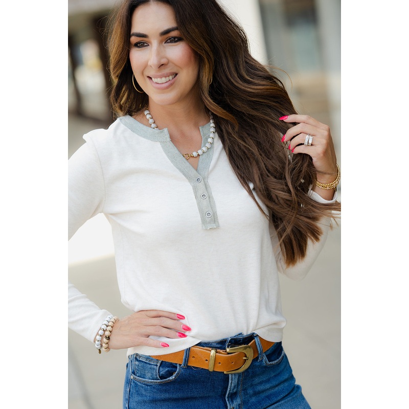 Two Tone Henley Gray S