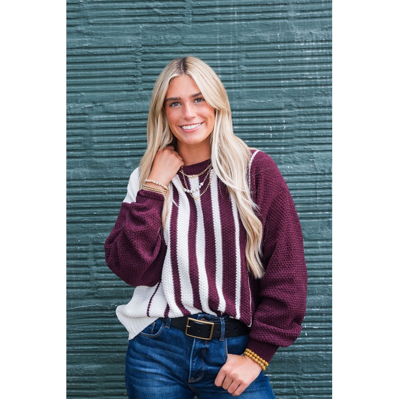 Vertical Ombre Striped Sweater Eggplant S