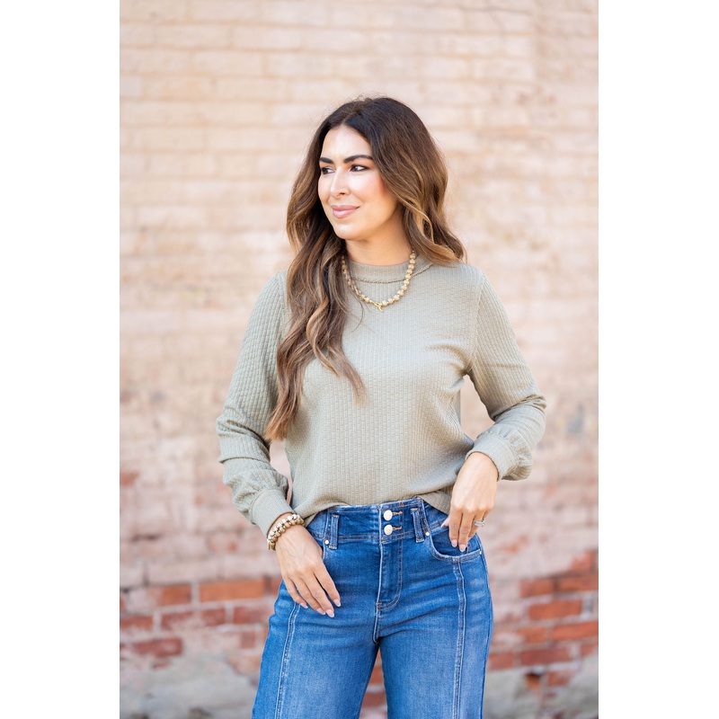 Vertical Textured Long Sleeve Tee Mocha S