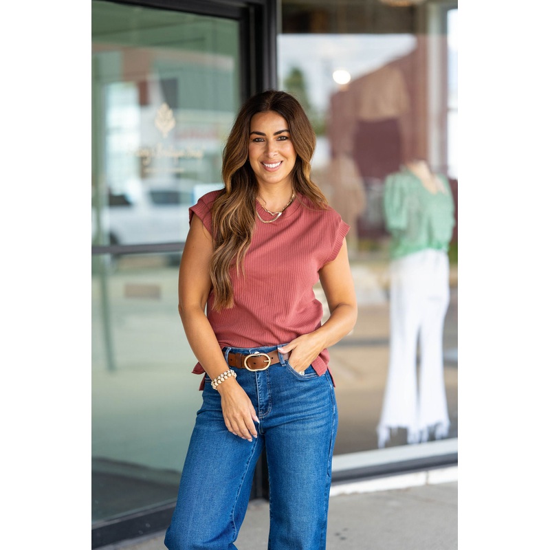 Wide Ribbed Side Slit Tee Brick S