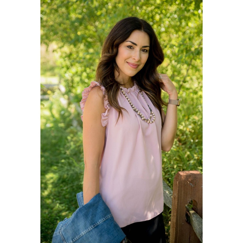 All Around Solid Ruffle Tank Blush S