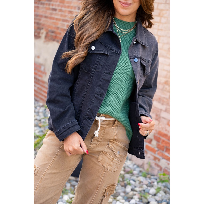 Black Washed  Denim Jacket Black S