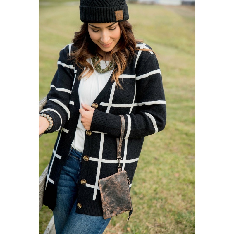 Black/White Button Grid Cardigan S