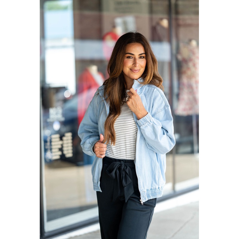 Chambray Bomber Jacket Medium Wash S