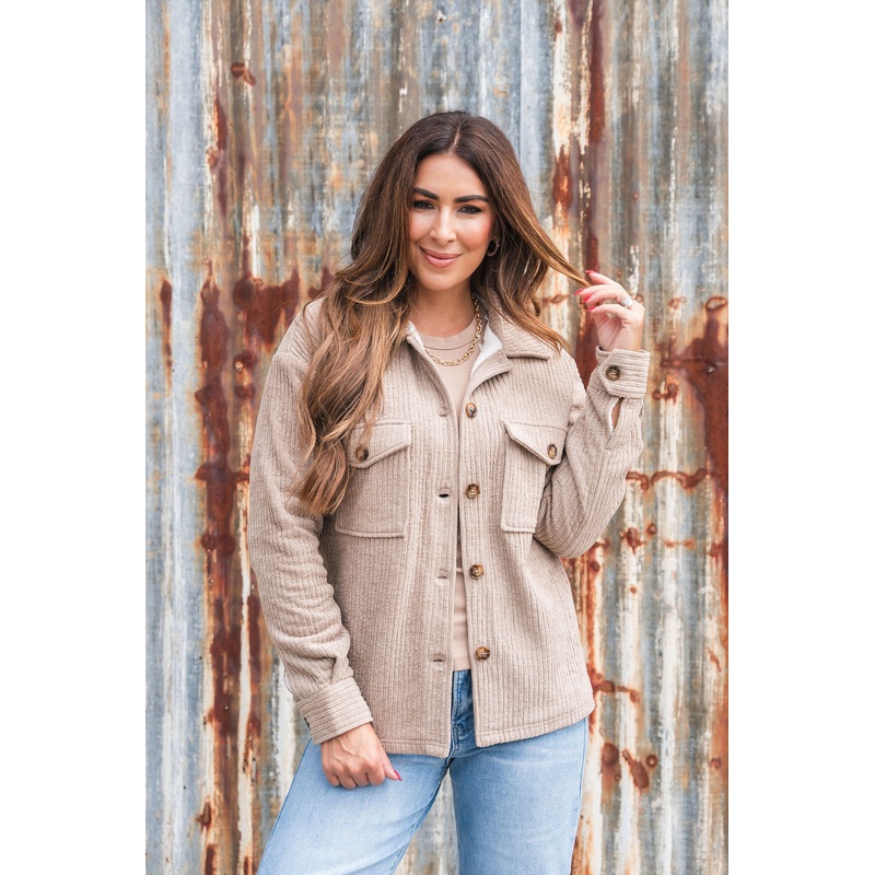 Corded Sherpa Lined Shacket Beige S