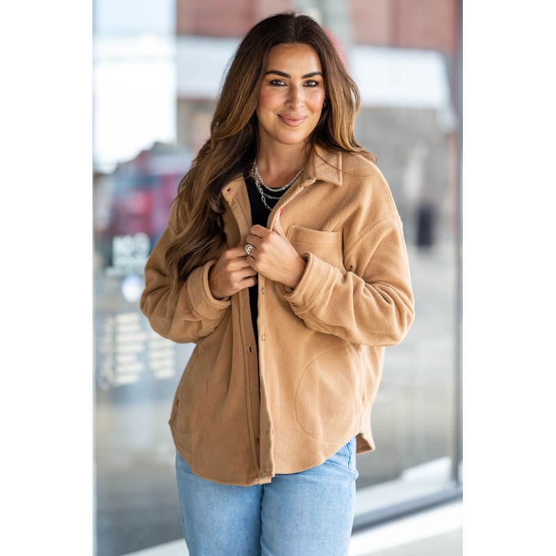 Cozy Plush Shacket Camel S/M