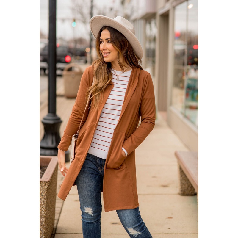 Hooded Tunic Cardigan Camel S