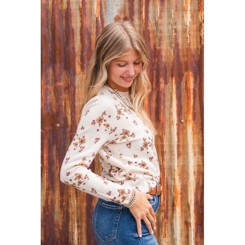 Vintage Floral Sweater Beige S
