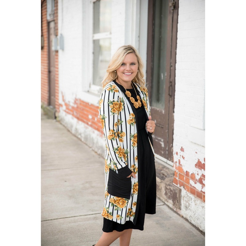 Black Floral Striped Cardigan S