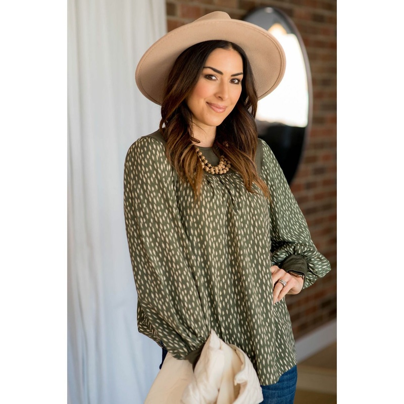Brush Stroke Bib Blouse Olive S