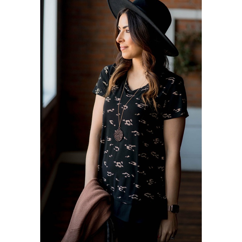 Brush Stroke Blouse Bottom Tee – Black S Black