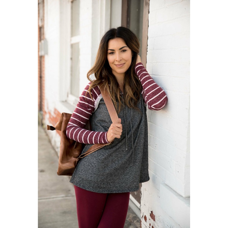 Burgundy Striped Charcoal Hoodie S