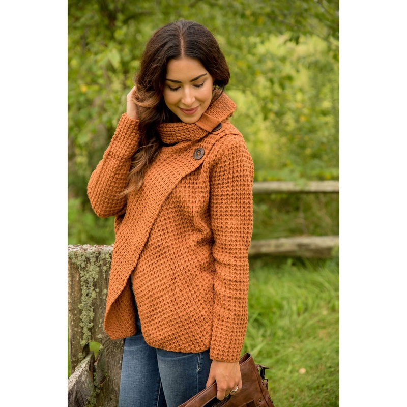 Double Side Button Wrap Cardigan Burgundy S
