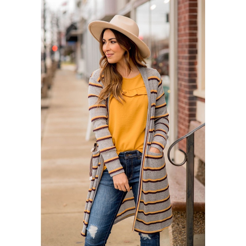 Double Stitched Tunic Cardigan Light Grey S