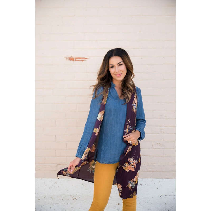 Floral Kimono Vest Eggplant S
