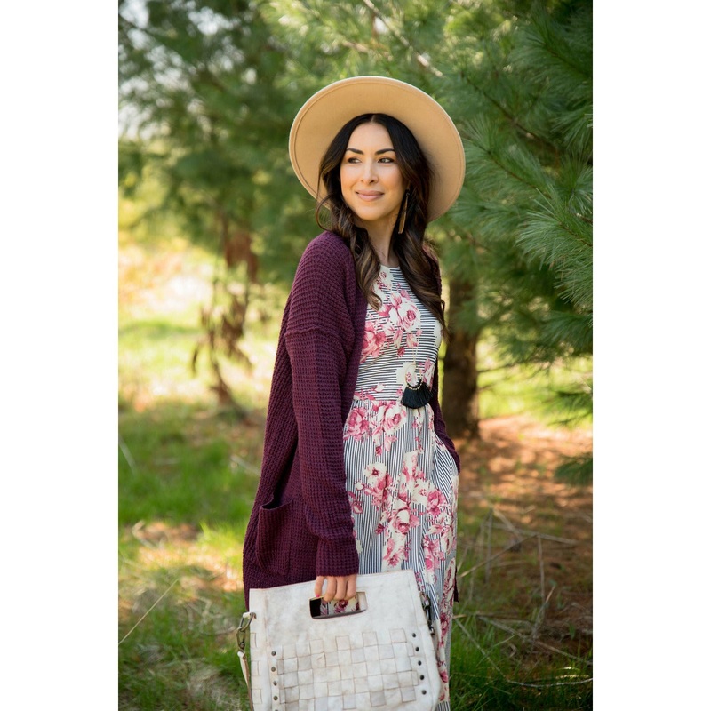 Heavy Knit Textured Cardigan Burgundy S