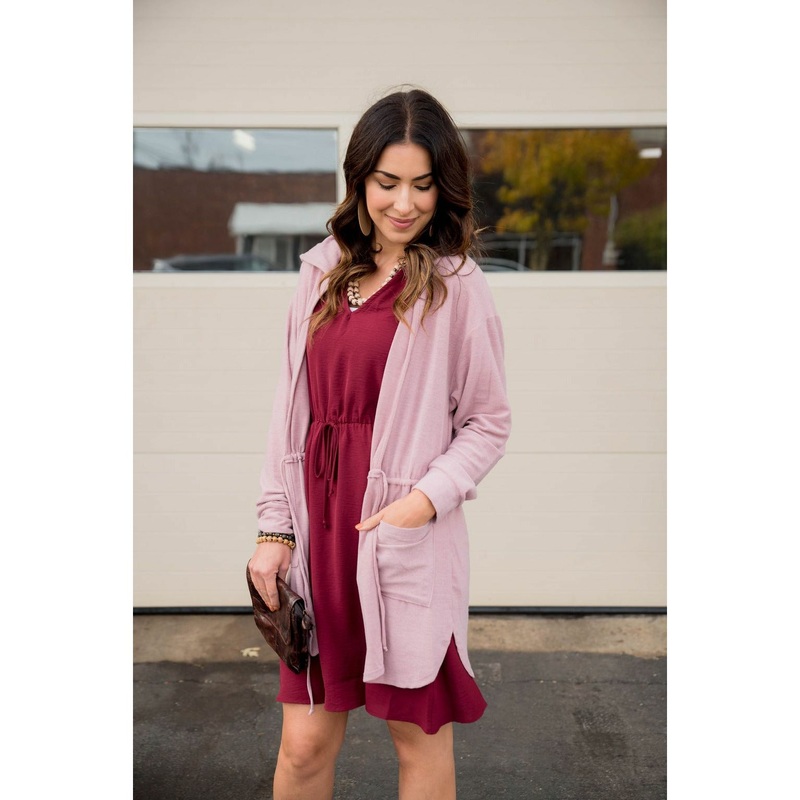 Hooded Tie Cardigan Blush S
