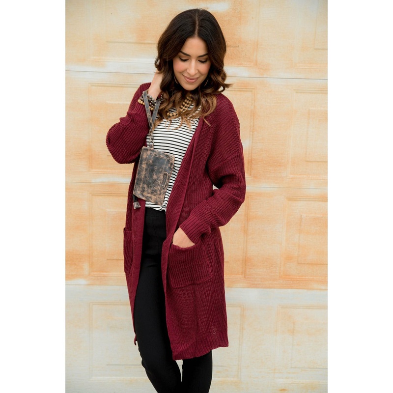 Knit Boyfriend Tunic Cardigan Burgundy S