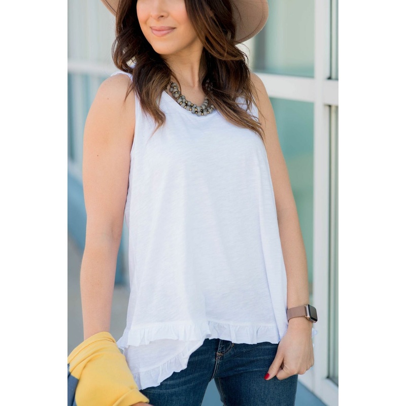 Ruffle Wrap Bottom V Tank S Black