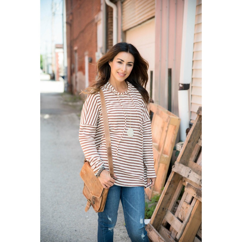 Rust Striped Relaxed Hoodie S/M