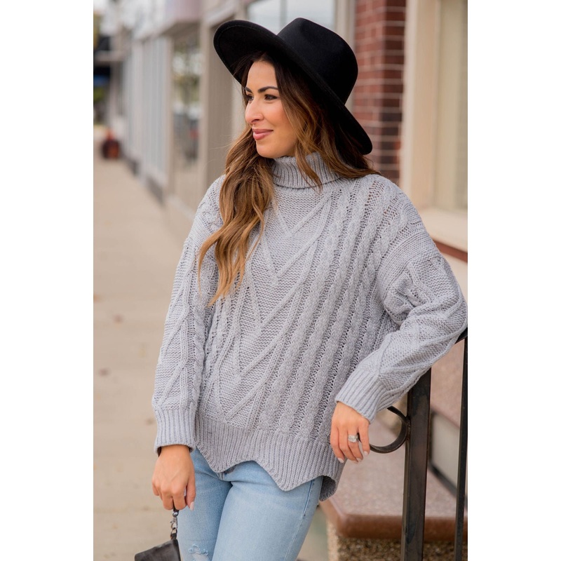 Turtle Neck Scalloped Bottom Sweater Burgundy S