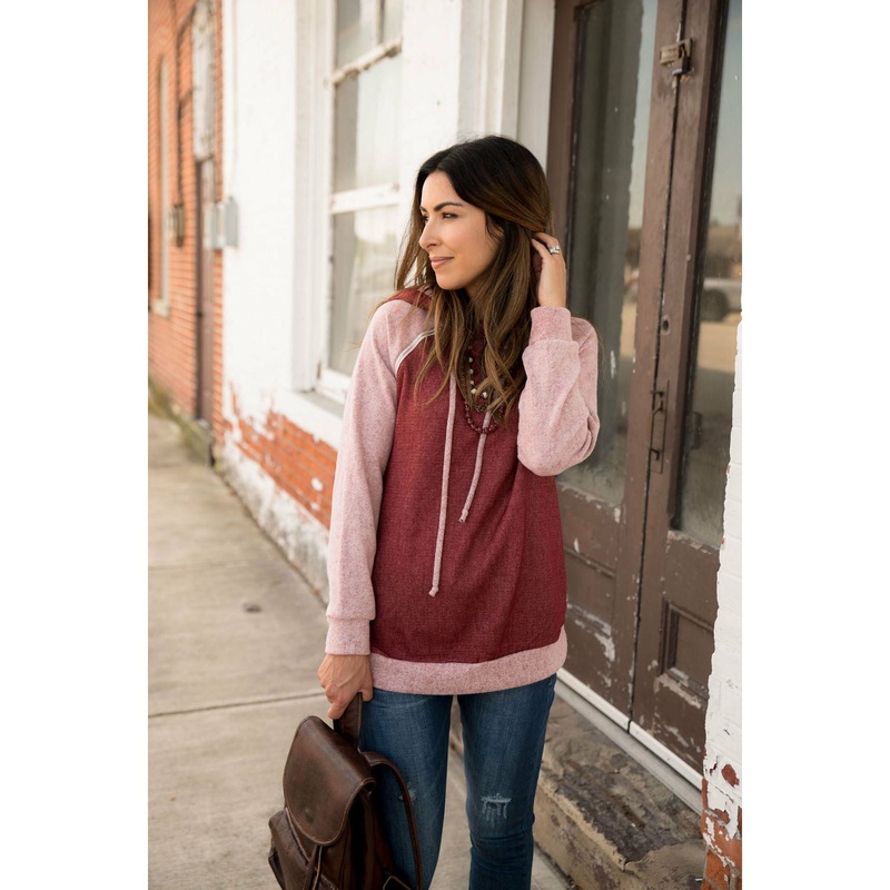 Two Toned Hoodie Burgundy S