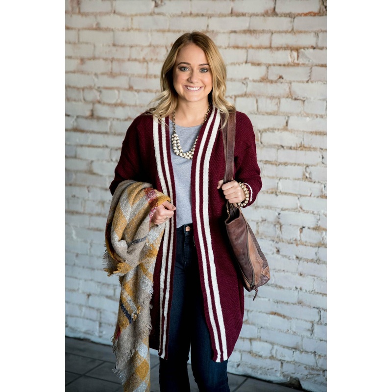 White Striped Accent Tunic Cardigan S Olive