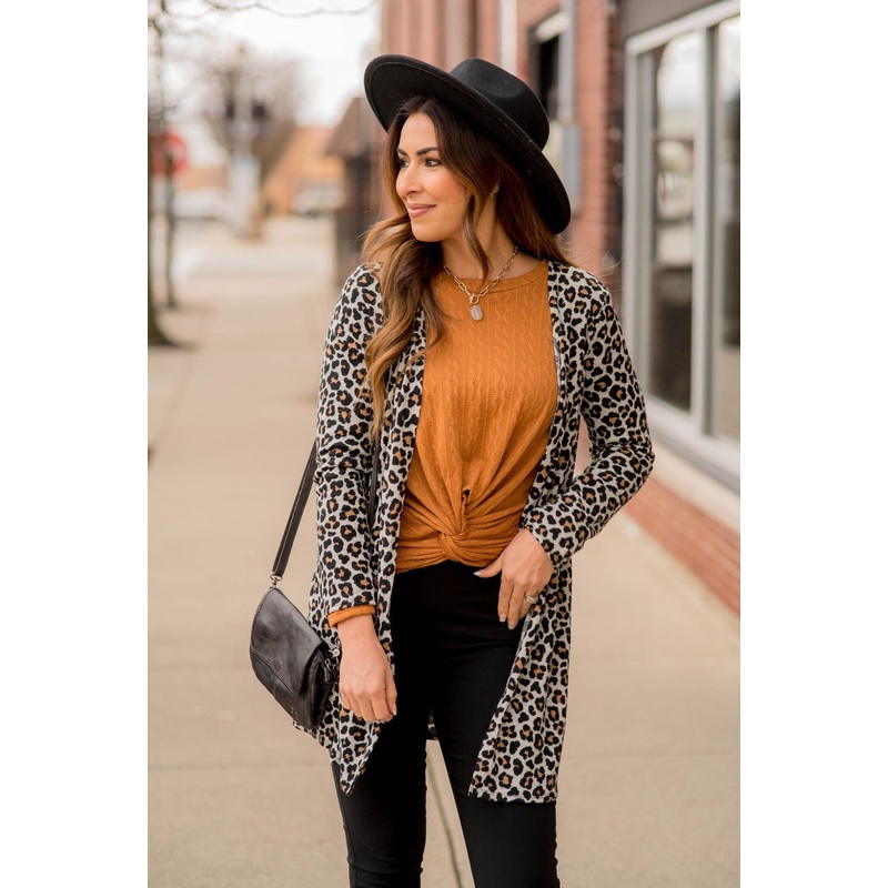 Basic Leopard Tunic Cardigan Grey S