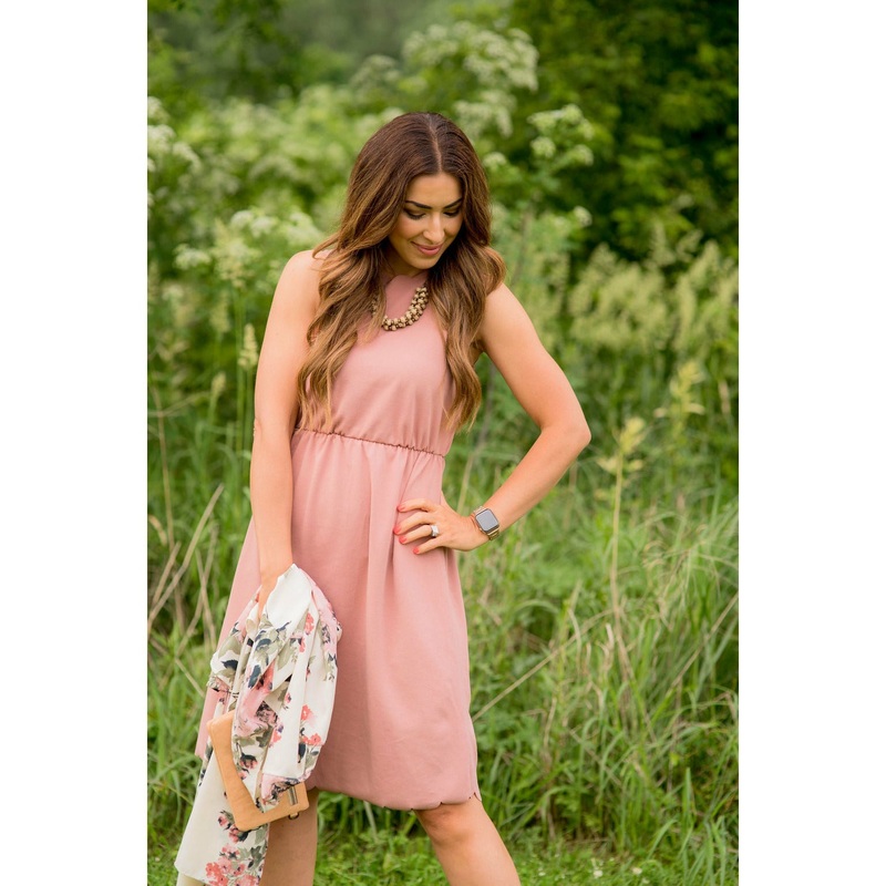 Basic Scalloped Tank Dress Black S